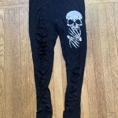 Lost Queen Gothic Grunge Skull Cut up - Cut Out Sexy Ripped Look Leggings S